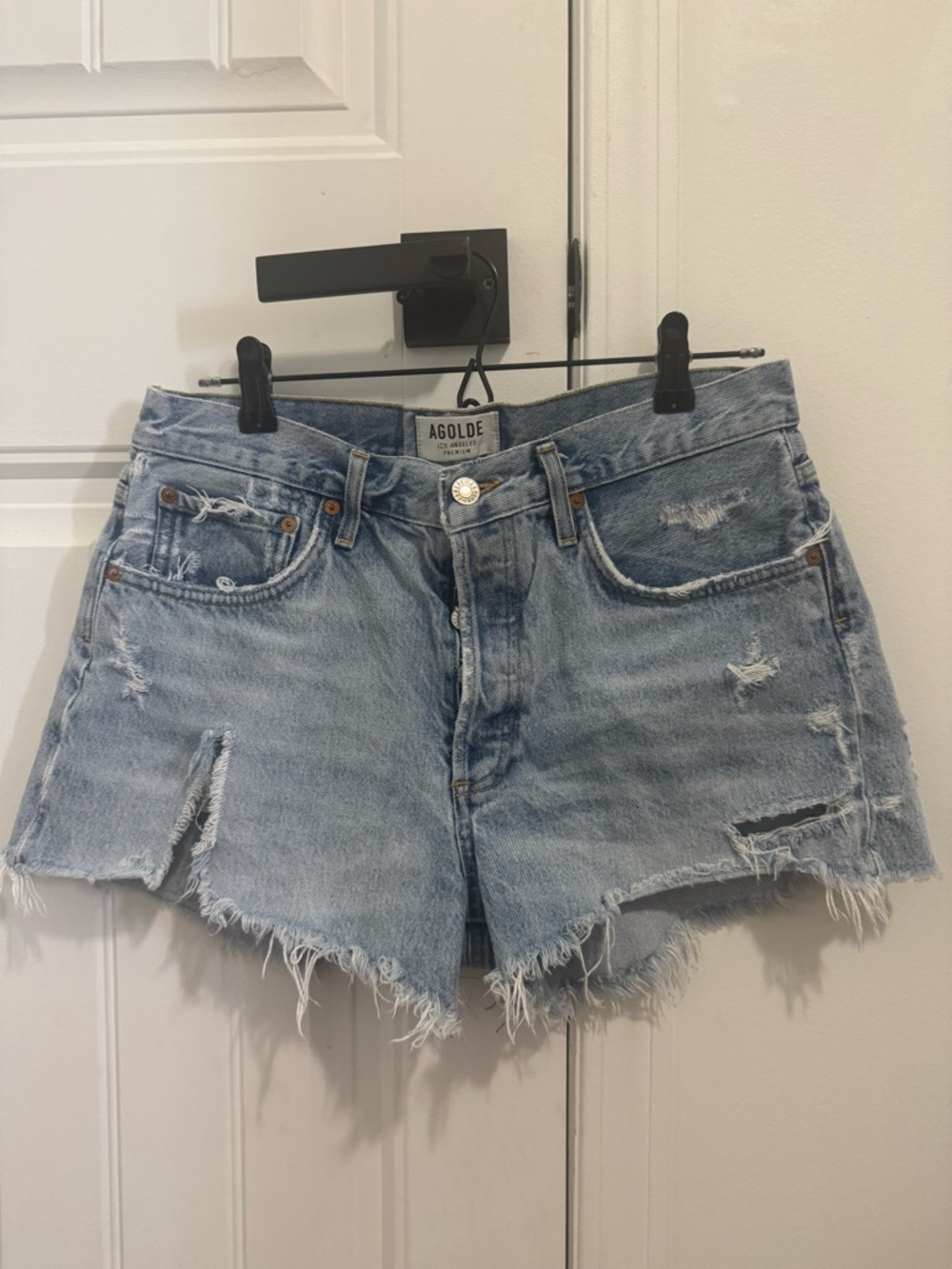 Agolde Light Wash Distressed Denim Cutoff Shorts